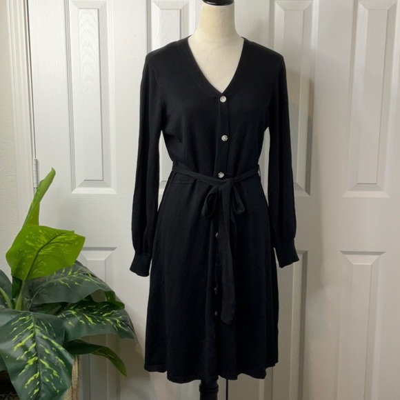 Women's Nina Leonard Balloon Sleeve Midi Black Sweater Dress Size L - Picture 8 of 13